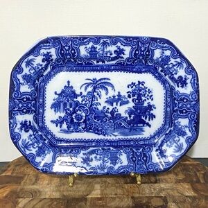 Antique Kyber Flow Blue Blue Platter by       W Adams & CO England